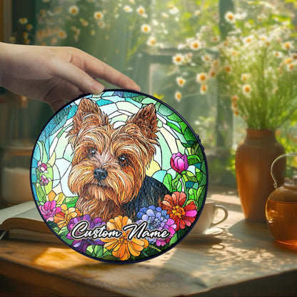 Netecom Personalized Yorkshire Terrier Dog Ornament, Custom Memorial Suncatcher, Pet Loss Remembrance Gift, Christmas Decoration