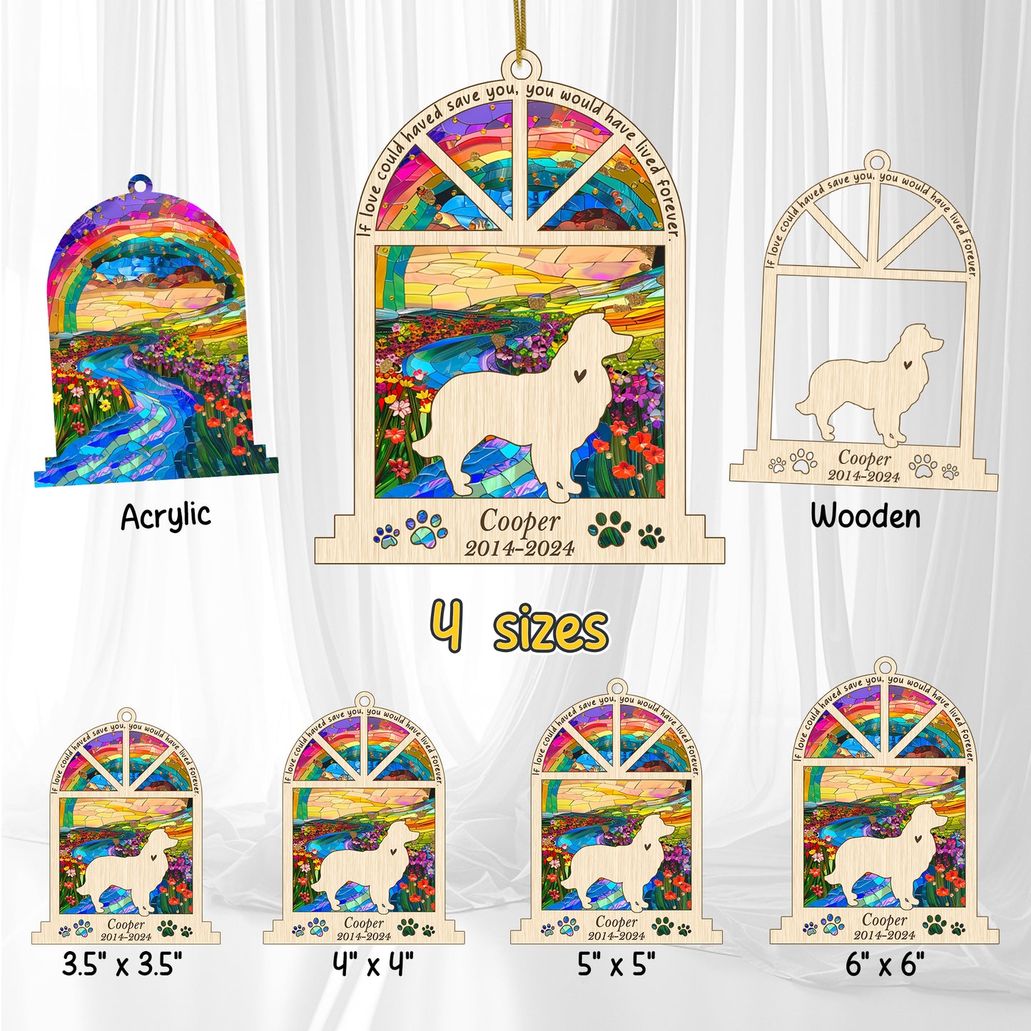 Netecom Personalized Border Collie Memorial Window Ornament, Custom Dog Memorial Ornament with Name Date, Pet Loss Sympathy Gift, Remembrance Keepsake