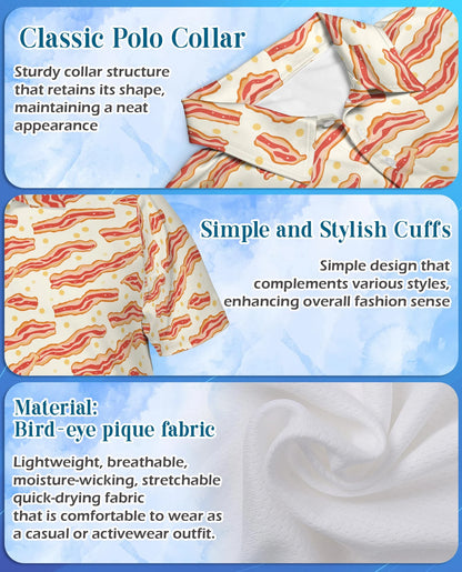 Bacon Pattern Polo Shirt for Men – Funny Food Lover Style | Netecom