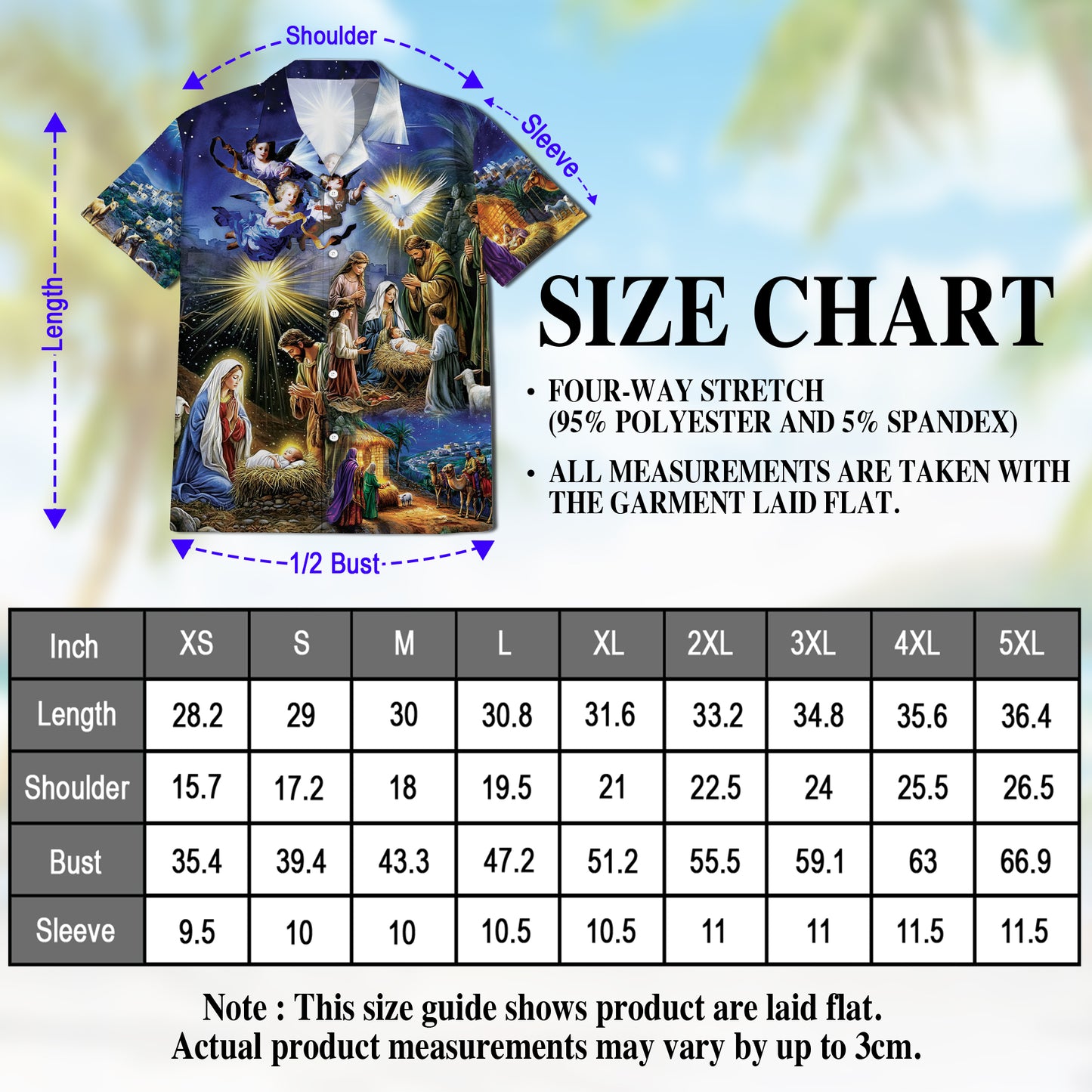 Netecom Nativity Scene Hawaiian Shirt for Men, Vintage Vintage Christmas Button Down Beach Short Sleeve Shirts