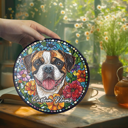 Netecom Personalized Boxer Dog Memorial Ornament, Custom Stained Glass Sun Catcher, Pet Loss Remembrance Gift, Christmas Decoration