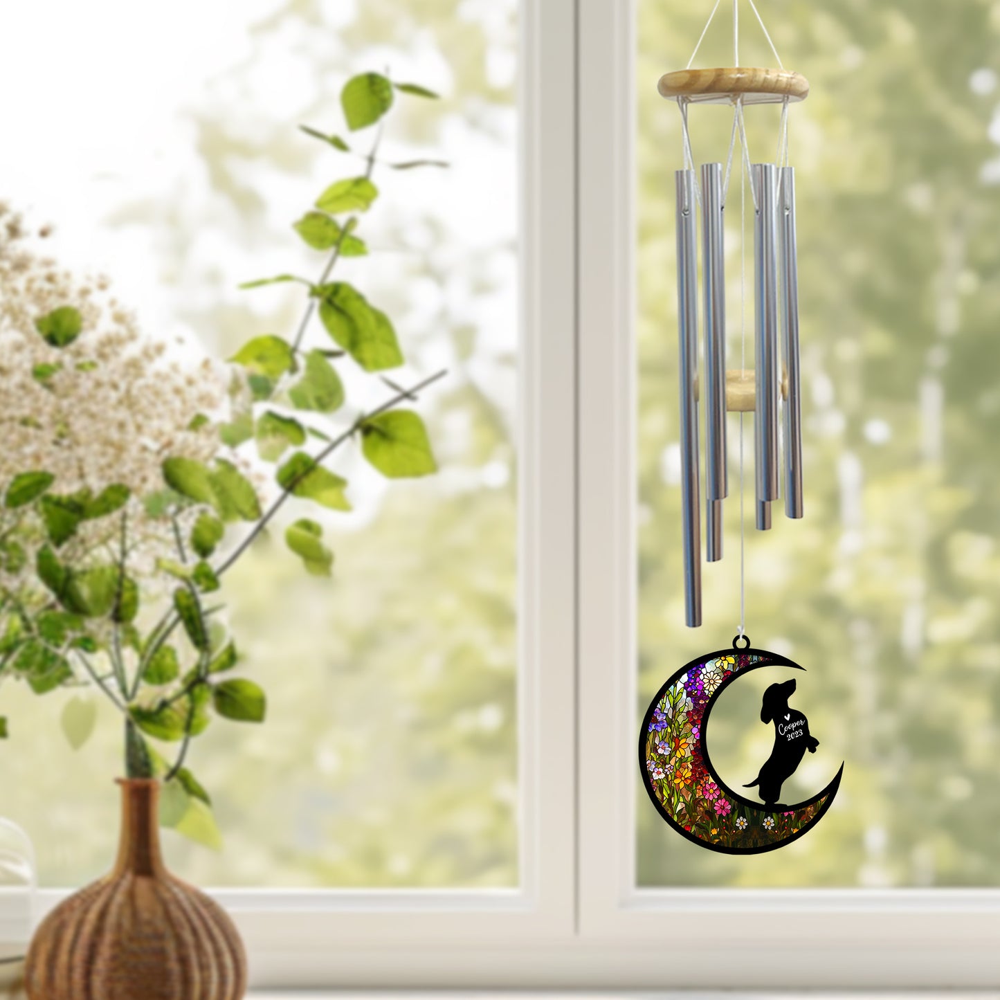 Netecom Dachshund Dog Wind Chimes Memorial, Personalized Pet Memorial Wind Chimes for Wiener Dog, Loss of Pet Remembrance Gift, Sympathy Wind Chimes Outside Garden Decor, Dog Passing Away Gifts