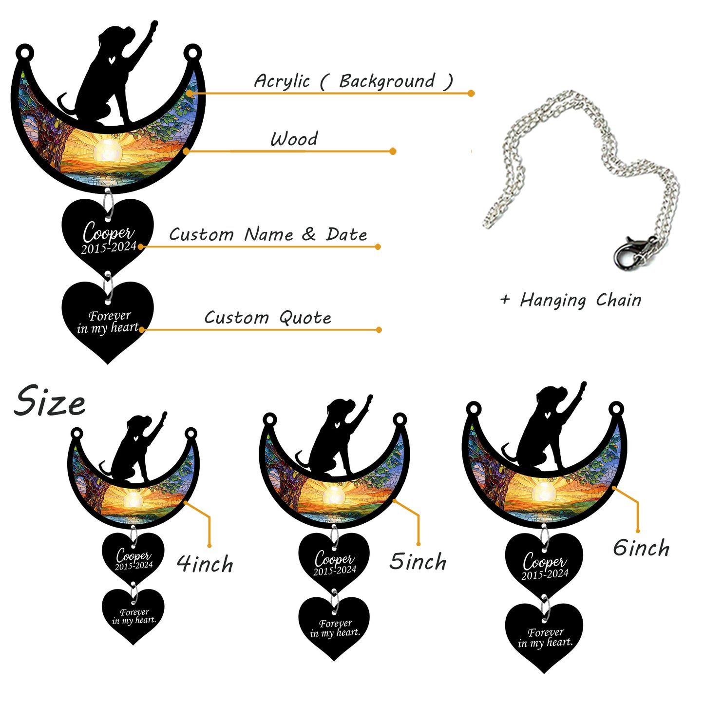 Netecom Personalized Boxer Moon Heart Memorial Suncatcher, Custom Boxer Ornament with Name Date, Dog Loss Sympathy Gift, Pet Remembrance Keepsake