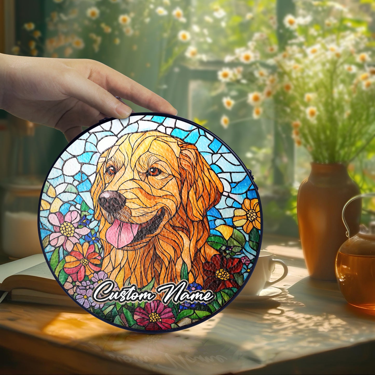 Netecom Personalized Golden Retriever Dog Ornament, Custom Pet Memorial Suncatcher, Pet Loss Remembrance Gift, Christmas Decoration