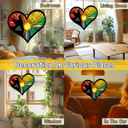 Netecom Personalized Boston Terrier Memorial Suncatcher, Dog Ornament with Name Date, Pet Loss Sympathy Gift, Remembrance Keepsake, Bereavement Gift for Dog Lovers, Heart Suncatcher