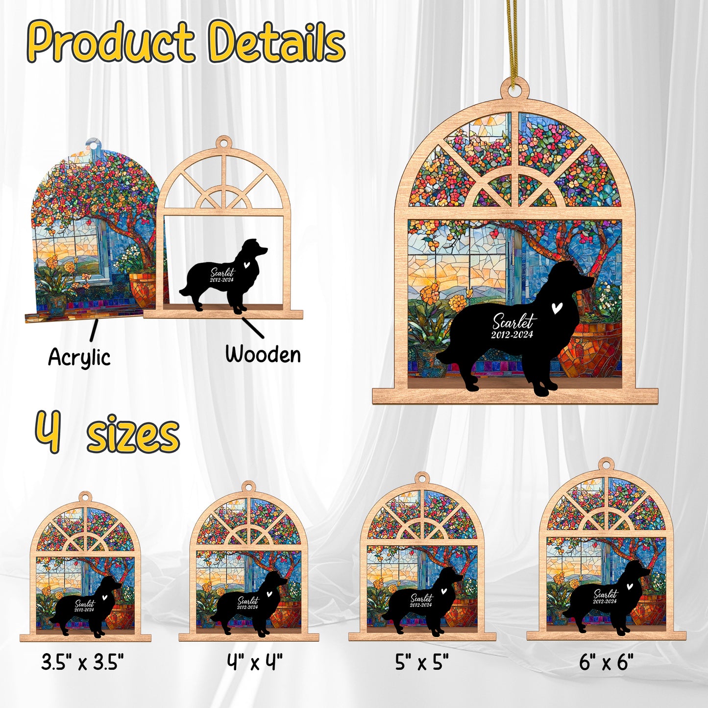 Netecom Personalized Border Collie Memorial Suncatcher, Custom Border Collie Ornament with Name & Date, Dog Loss Sympathy Gift, Pet Remembrance Gift