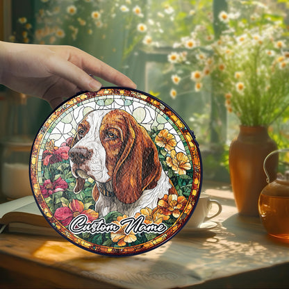 Netecom Custom Basset Hound Dog Stained Glass Ornament, Personalized Memorial Suncatcher, Pet Loss Sympathy Gift, Christmas Decoration
