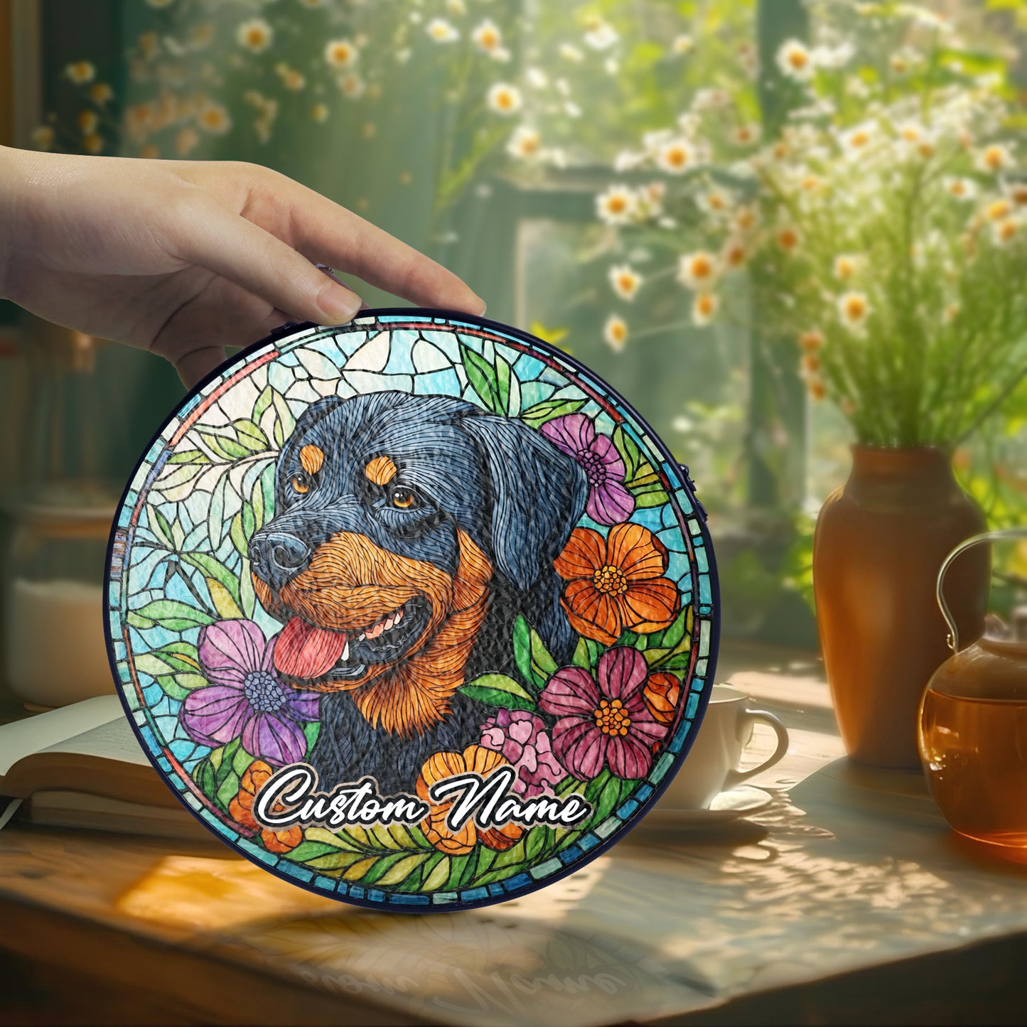Netecom Personalized Rottweiler Dog Ornament, Custom Memorial Suncatcher, Pet Loss Sympathy Gift, Christmas Decoration