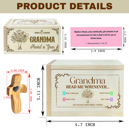 Netecom Bible Verses Box for Grandma with Prayer Cross, 150 Upgrade Bible Verse Cards Box Set for Emotions and Feelings, 4 Emotional Themes, Religious Gift for Grandmother, Encouragement & Love