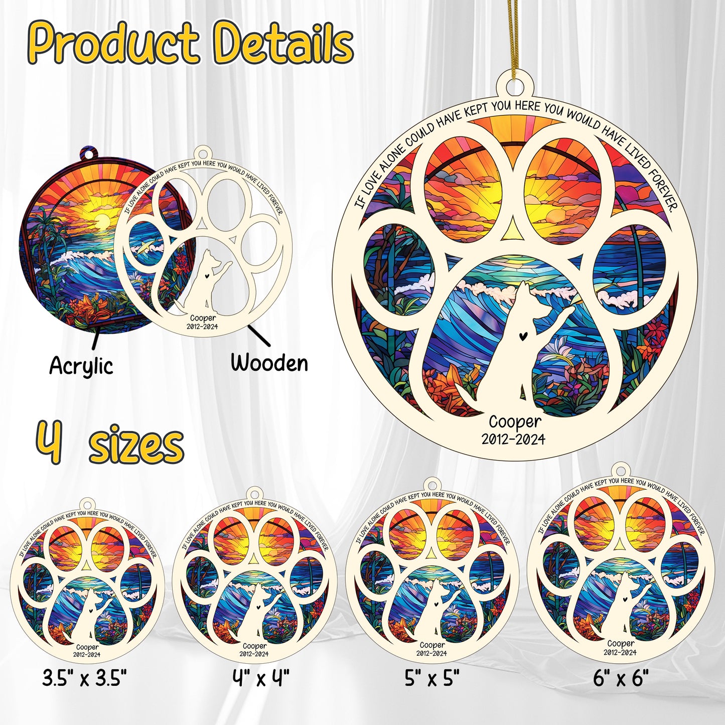 Netecom Personalized German Shepherd Dog Paw Memorial Suncatcher with Name Date, Pet Loss Sympathy Gift, Bereavement Gift for Dog Lovers