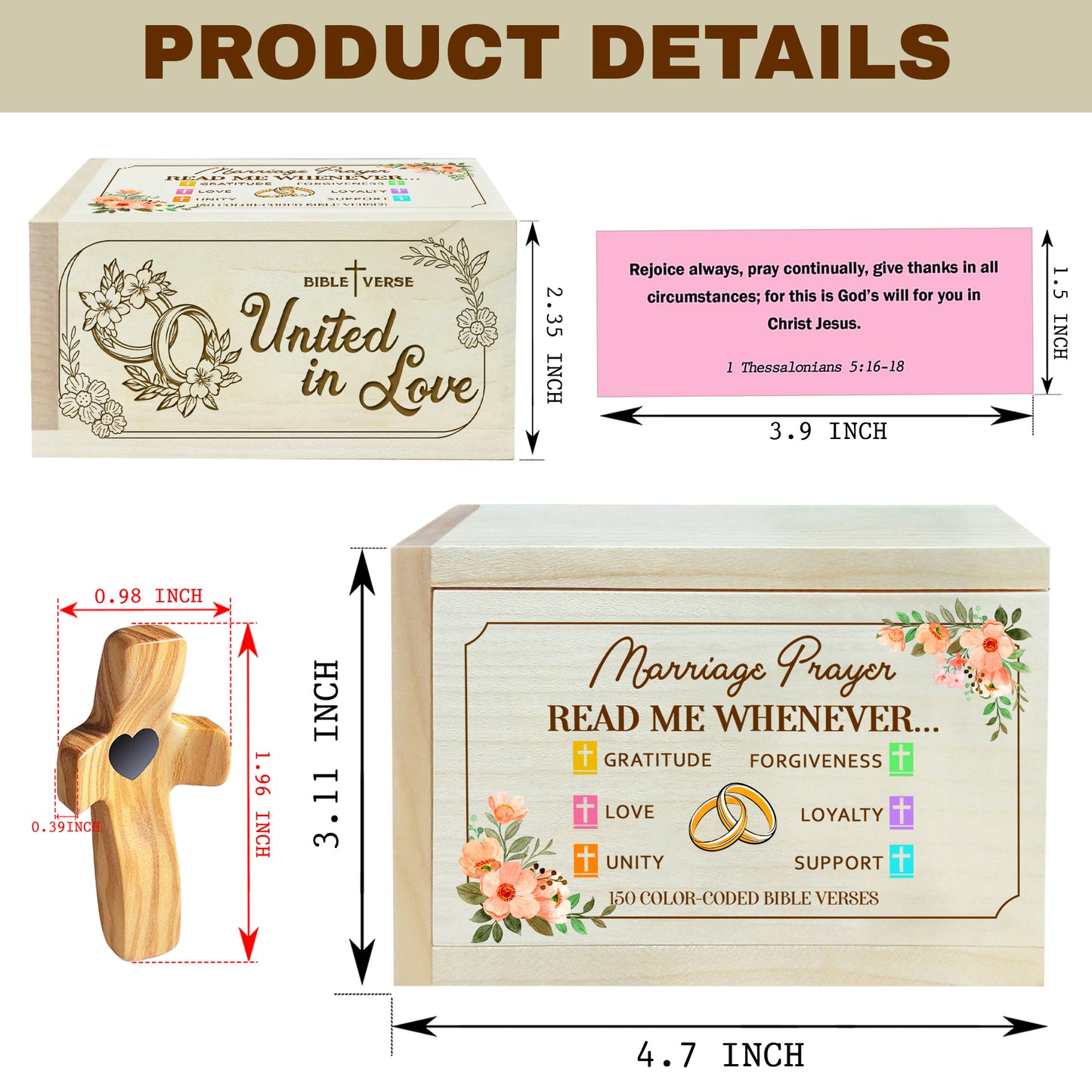 Netecom Bible Verse Box for Marriage with Prayer Cross, 150 Upgrade Bible Verse Cards Box Set for Emotions and Feelings, Anniversary Wedding Gift for Couple, Handmade Inspirational Prayer Box Gift