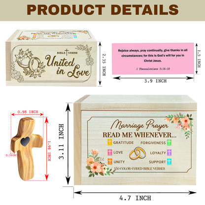 Netecom Bible Verse Box for Marriage with Prayer Cross, 150 Upgrade Bible Verse Cards Box Set for Emotions and Feelings, Anniversary Wedding Gift for Couple, Handmade Inspirational Prayer Box Gift