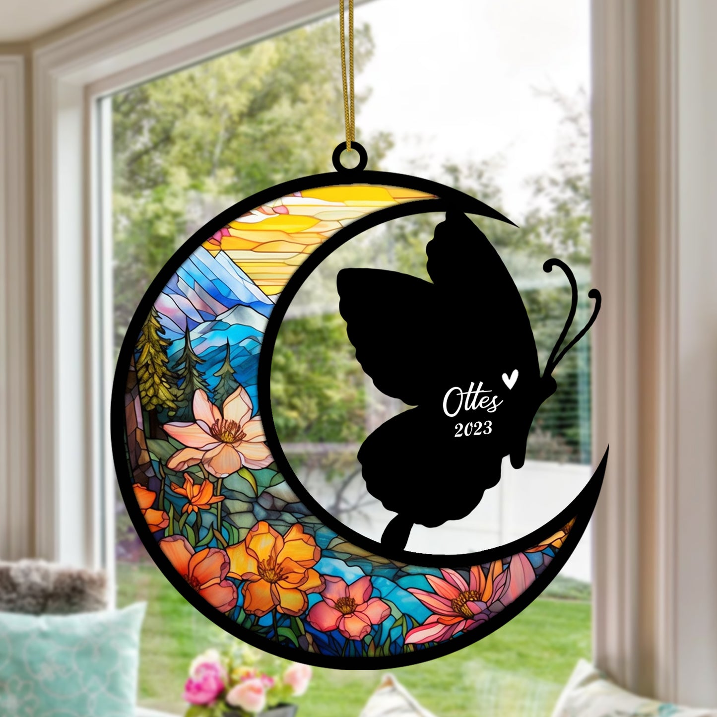 Netecom Personalized Butterfly Memorial Suncatcher, Pet Loss Suncatcher, Bereavement Butterfly Loss Gift, Custom Butterfly with Name Date, Gifts for Butterfly Lovers Hanging Ornaments for Xmas, Car