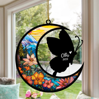 Netecom Personalized Butterfly Memorial Suncatcher, Pet Loss Suncatcher, Bereavement Butterfly Loss Gift, Custom Butterfly with Name Date, Gifts for Butterfly Lovers Hanging Ornaments for Xmas, Car