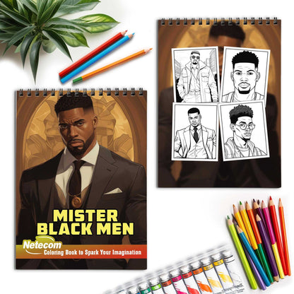 Mister Black Men Spiral Bound Coloring Book, Enchanting Mister Black Men Await with 30 Tranquil Coloring Pages, Evoking the Grace and Style of Distinguished Men