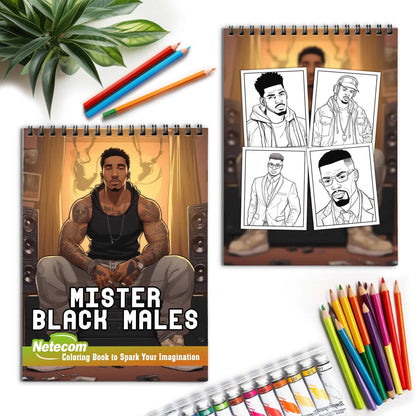 Mister Black Males Spiral Bound Coloring Book, Enchanting Handsome Black Males Await with 30 Tranquil Coloring Pages, Evoking the Grace and Charisma of Distinguished Men