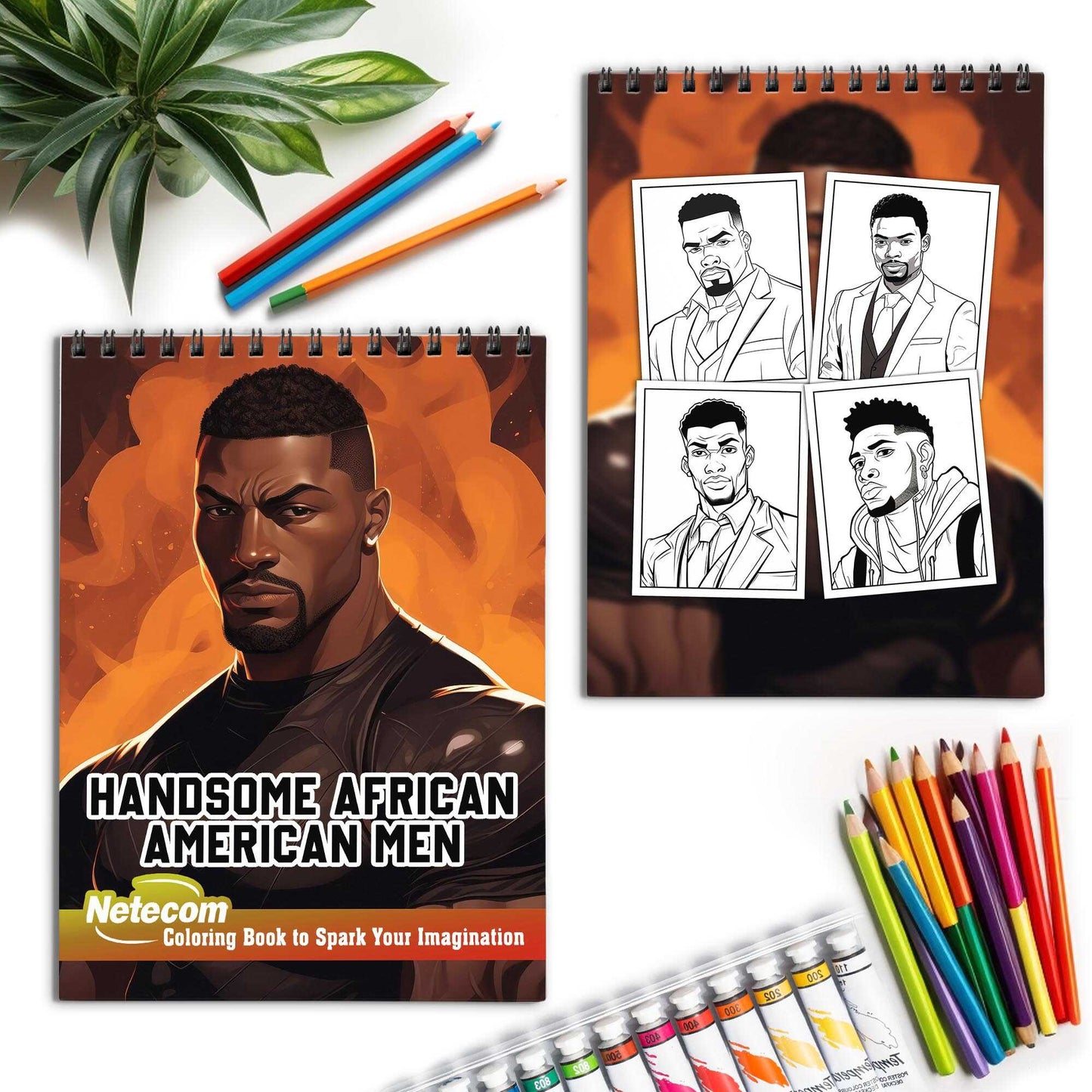 Handsome African American Men Spiral Bound Coloring Book, Unwind with 30 Serene Coloring Pages, Providing Therapeutic Relaxation and a Sense of Timeless Beauty