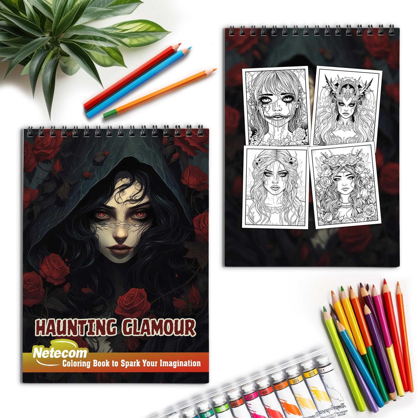 Haunting Glamour Spiral Bound Coloring Book, Face Your Fears with 30 Mesmerizing Coloring Pages of Horror Beauty Girls in Haunting Glamour, Providing Therapeutic Stress Relief