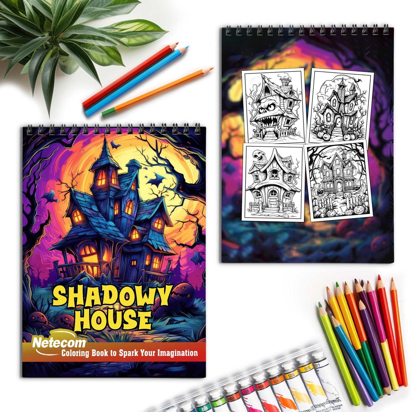 Shadowy House Spiral Bound Coloring Book, Embrace the Secrets Concealed within with 30 Enchanting Pages, Where Every Corner Hides a Mystery.