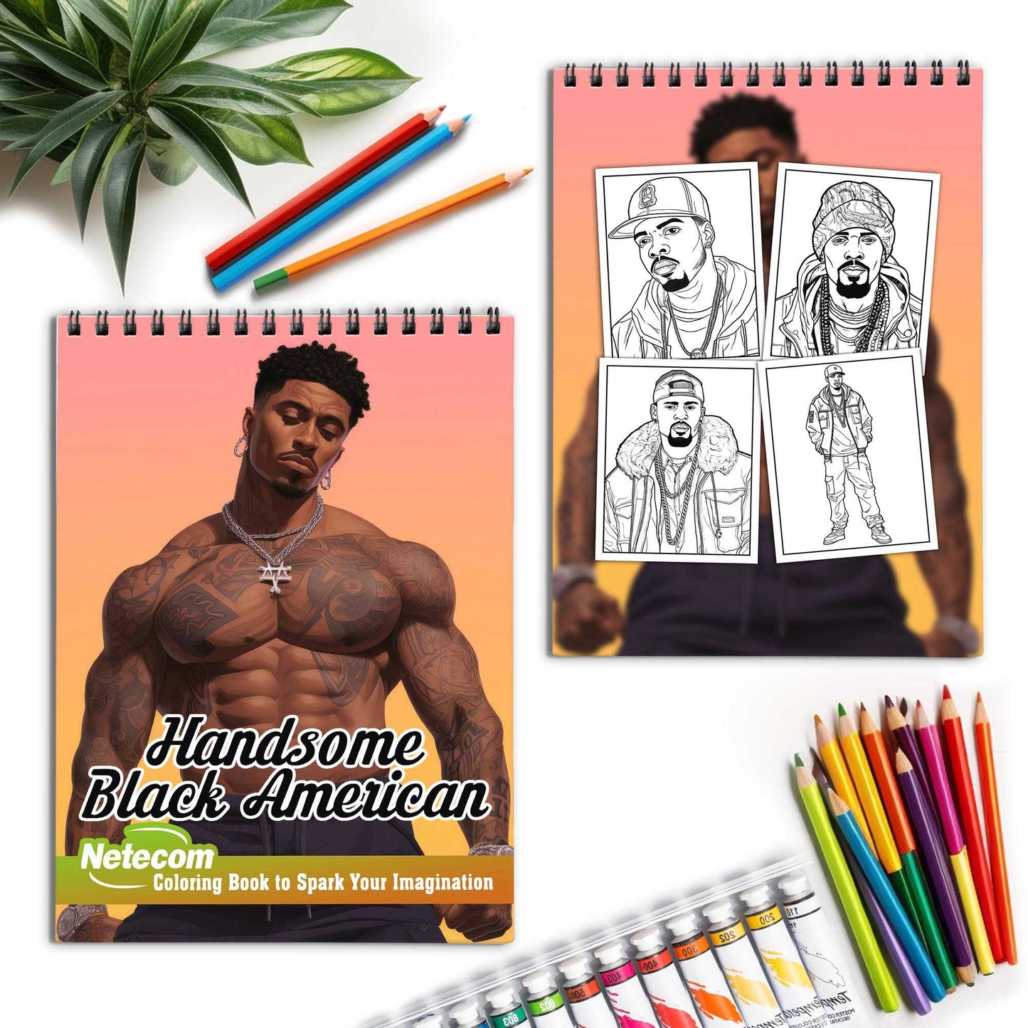 Handsome Black American Spiral Bound Coloring Book, Celebrate Handsome Elegance with 30 Captivating Coloring Pages of Black Americans for a Stylish and Artistic Journey