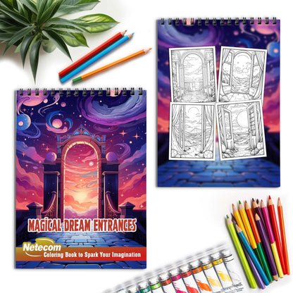 Magical Dream Entrances Spiral Bound Coloring Book, Step into 30 Enchanting Coloring Pages of Magical Dream Entrances, Crafted for Artistic Exploration.