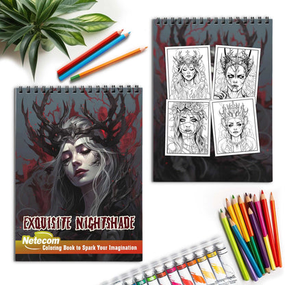 Exquisite Nightshade Spiral Bound Coloring Book, Discover the Dark Elegance with 30 Mesmerizing Coloring Pages, Unleashing Your Inner Artist in the World of Nightshade