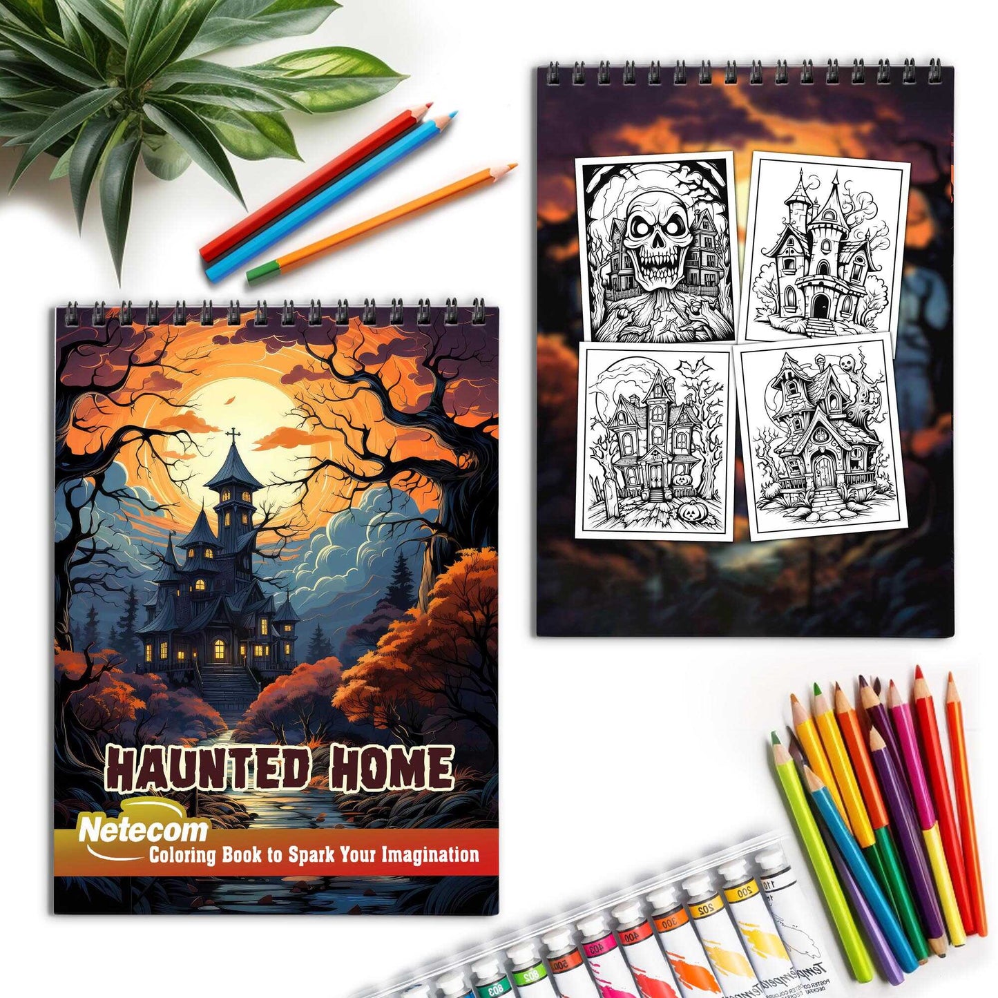 Haunted Home Spiral Bound Coloring Book, Embrace the Chills and Thrills with 30 Enchanting Pages, Where Haunted Spirits Roam Free.