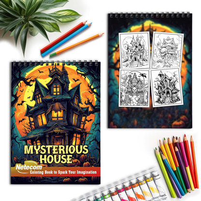 Mysterious House Spiral Bound Coloring Book, Unleash Your Imagination in a Suspenseful Setting with 30 Charming Pages of Enigmatic House Scenes.