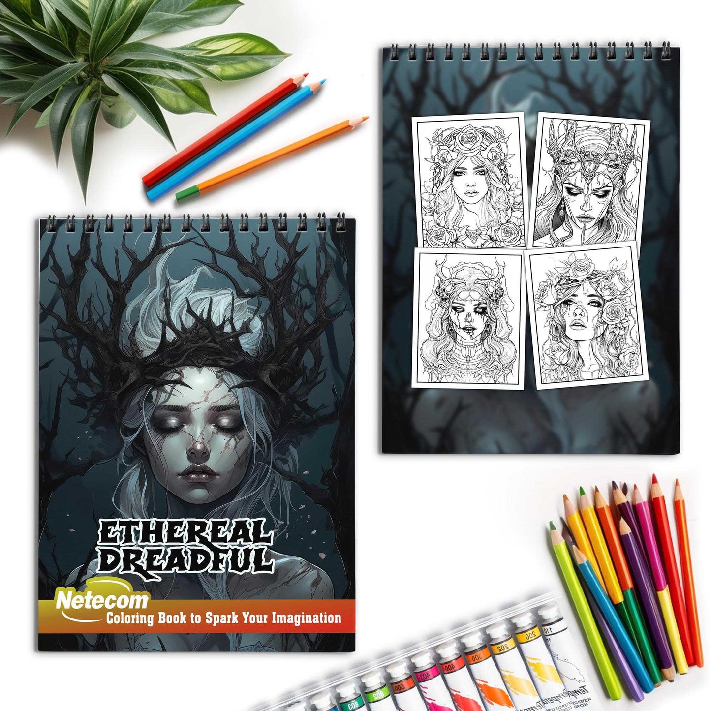 Ethereal Dreadful Spiral Bound Coloring Book, Unveil the Mysterious Allure with 30 Enchanting Coloring Pages, Creating a Hauntingly Beautiful and Mindful Coloring Experience