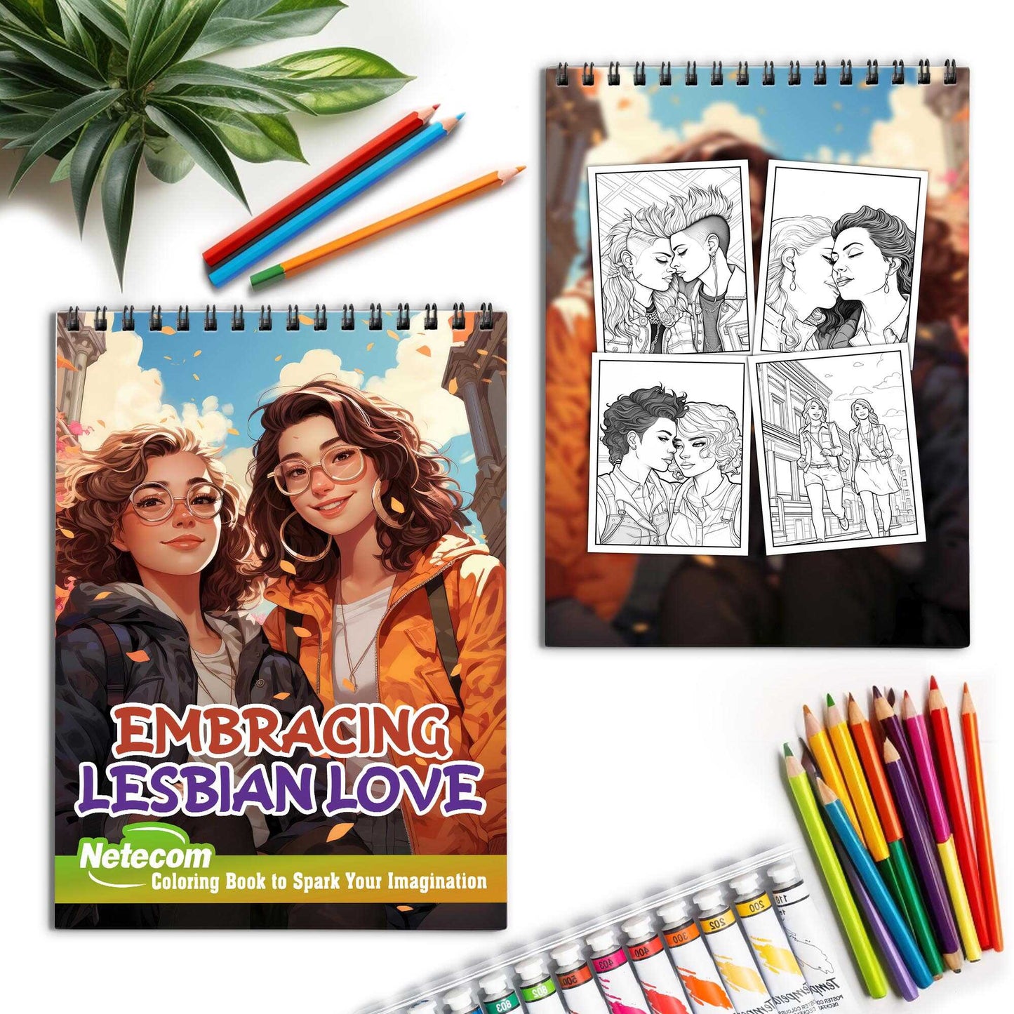 Embracing Lesbian Love Spiral Bound Coloring Book, Discover the Power of Love and Acceptance through 30 Exquisitely Illustrated Coloring Pages of Lesbian Love Stories.