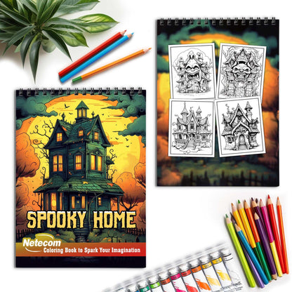 Spooky Home Spiral Bound Coloring Book, Celebrate the Spirit of Halloween with 30 Delightful Coloring Book Pages, Each Filled with Spooky Home Magic.