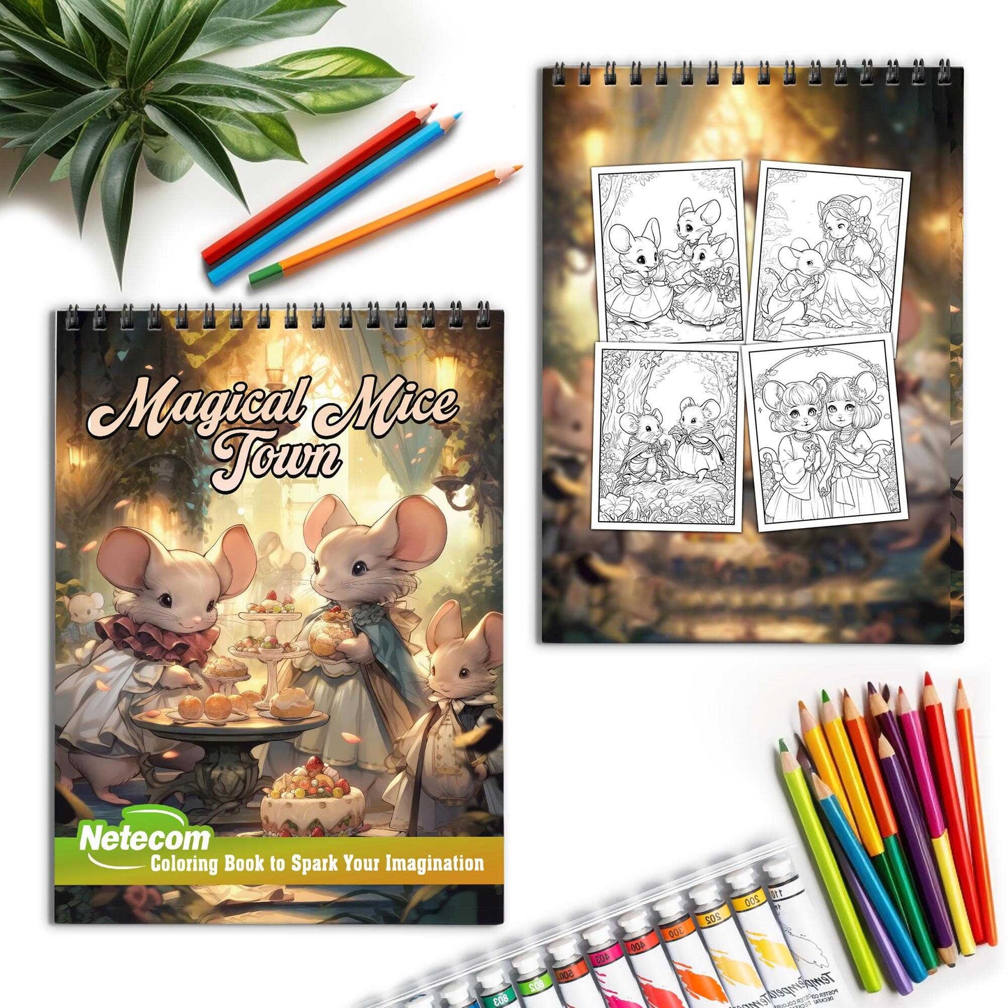 Magical Mice Town Spiral Bound Coloring Book, Unlock Your Imagination with 30 Delightful Coloring Book Pages, Each Showcasing Whimsical Mice Adventures.