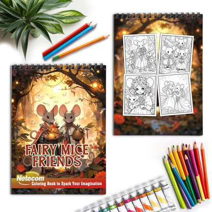 Fairy Mice Friends Spiral Bound Coloring Book, Unleash Your Creativity with 30 Charming Pages Filled with Heartwarming Tales of Fairy Mice Friends.