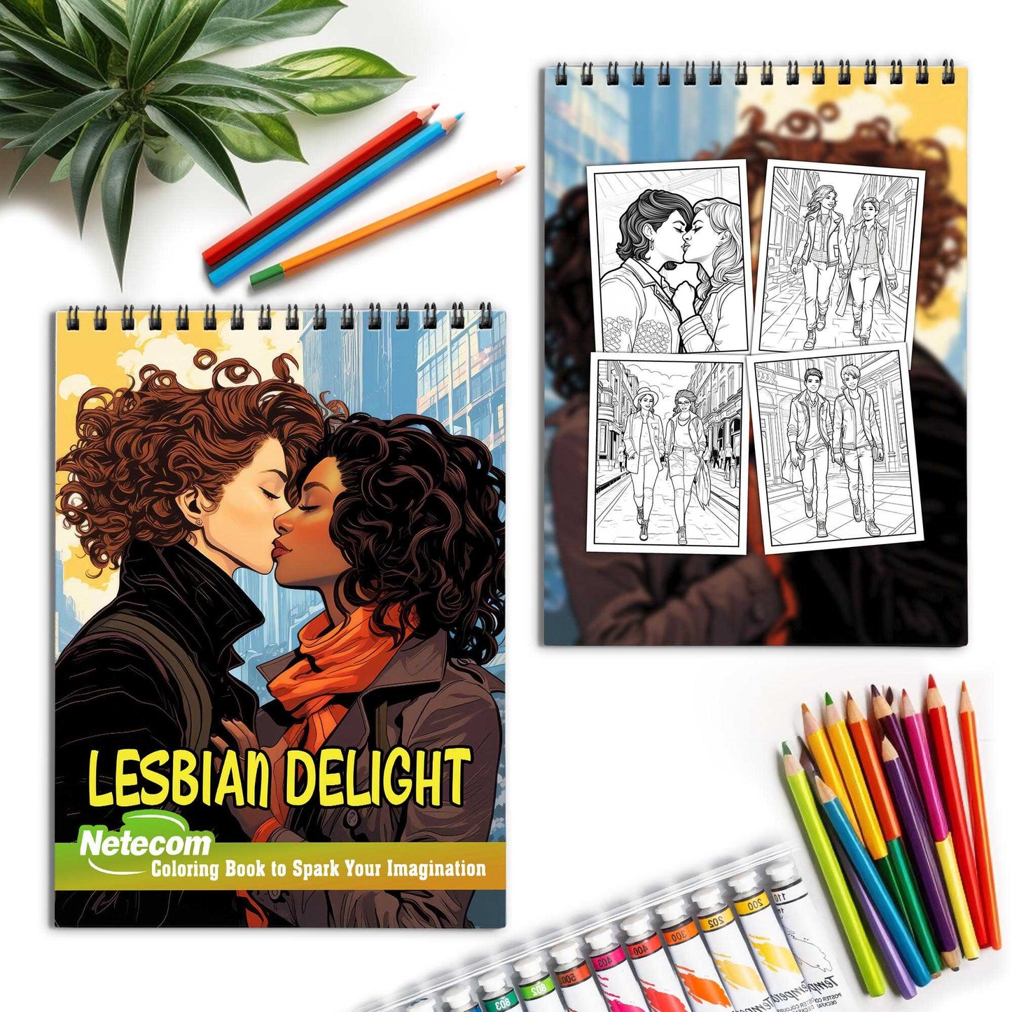 Lesbian Delight Spiral Bound Coloring Book, Embrace the Joy of Lesbian Love Stories with 30 Captivating Coloring Scenes of Delighted Couples.