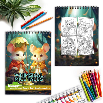 Whimsical Mice Tales Spiral Bound Coloring Book, Embark on a Coloring Journey with 30 Enchanting Pages, Where Whimsical Mice Tales Come to Life.