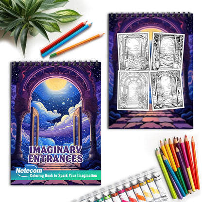 Imaginary Entrances Spiral Bound Coloring Book, Step into 30 Enchanting Coloring Pages of Imaginary Entrances, Crafted for Artistic Exploration.