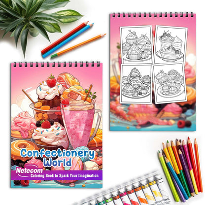 Confectionery World Spiral Bound Coloring Book, Step into a World of Tasty Art with 30 Entertaining Pages, Unleash the Sweetness of the Confectionery World in Every Shade.