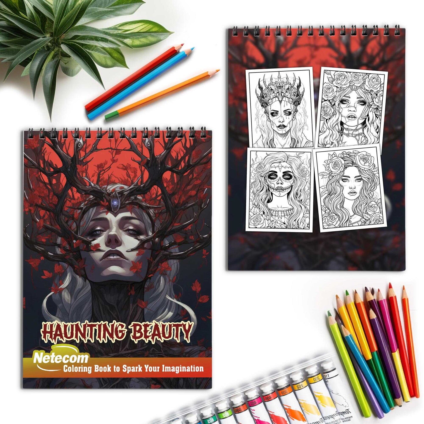 Haunting Beauty Spiral Bound Coloring Book, Discover the Elegance of Darkness with 30 Mesmerizing Coloring Pages of Haunting Beauty, Unleashing Your Inner Artist