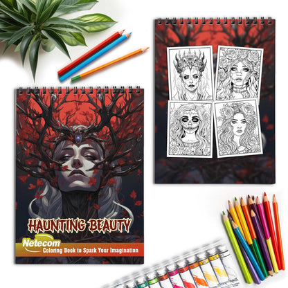 Haunting Beauty Spiral Bound Coloring Book, Discover the Elegance of Darkness with 30 Mesmerizing Coloring Pages of Haunting Beauty, Unleashing Your Inner Artist