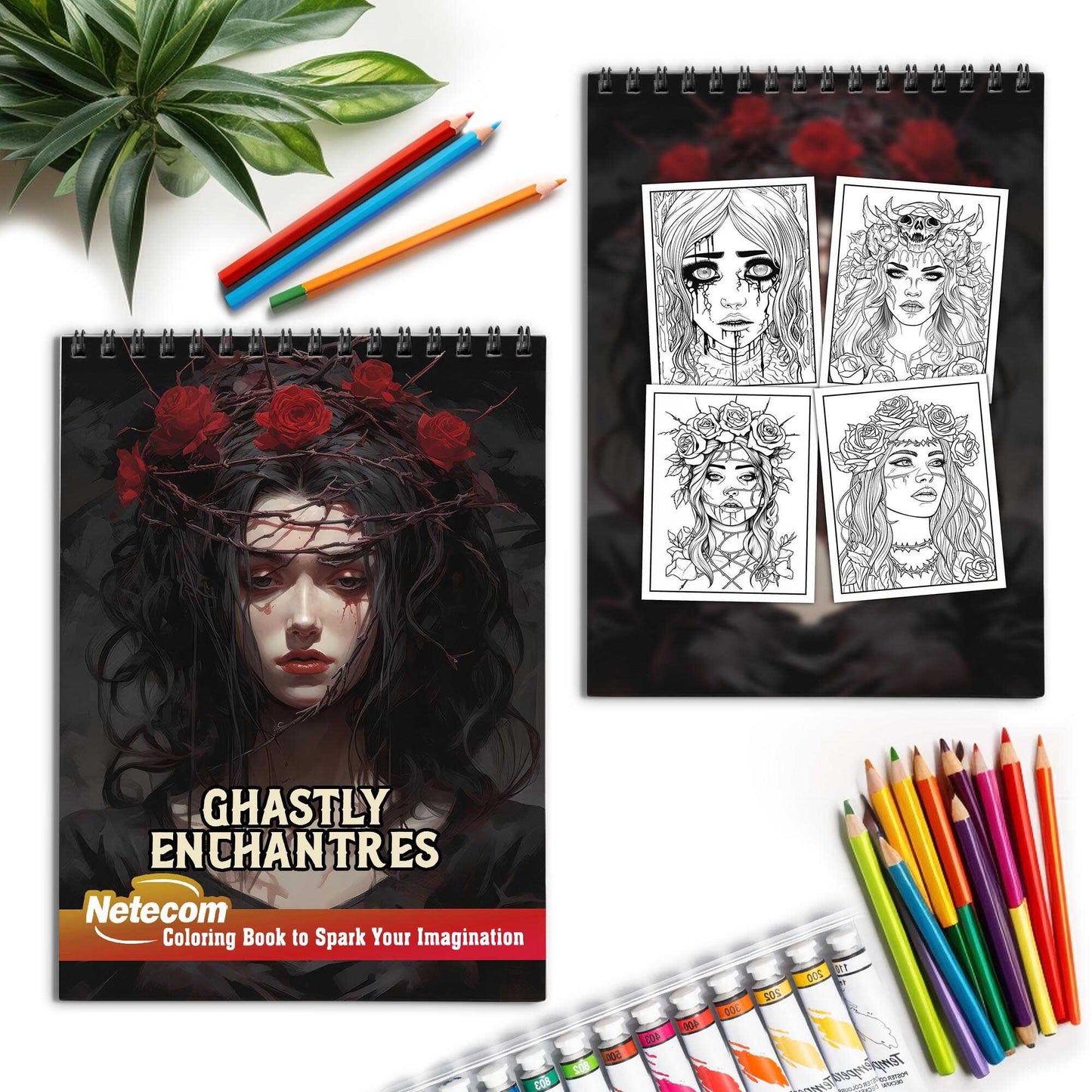 Ghastly Enchantress Spiral Bound Coloring Book, Delight in 30 Whimsical Coloring Pages of the Ghastly Enchantress for Gothic Art Admirers to Embrace the Quirky Charm and Sophisticated Creepy Vibes of Dark Fantasy Scenes