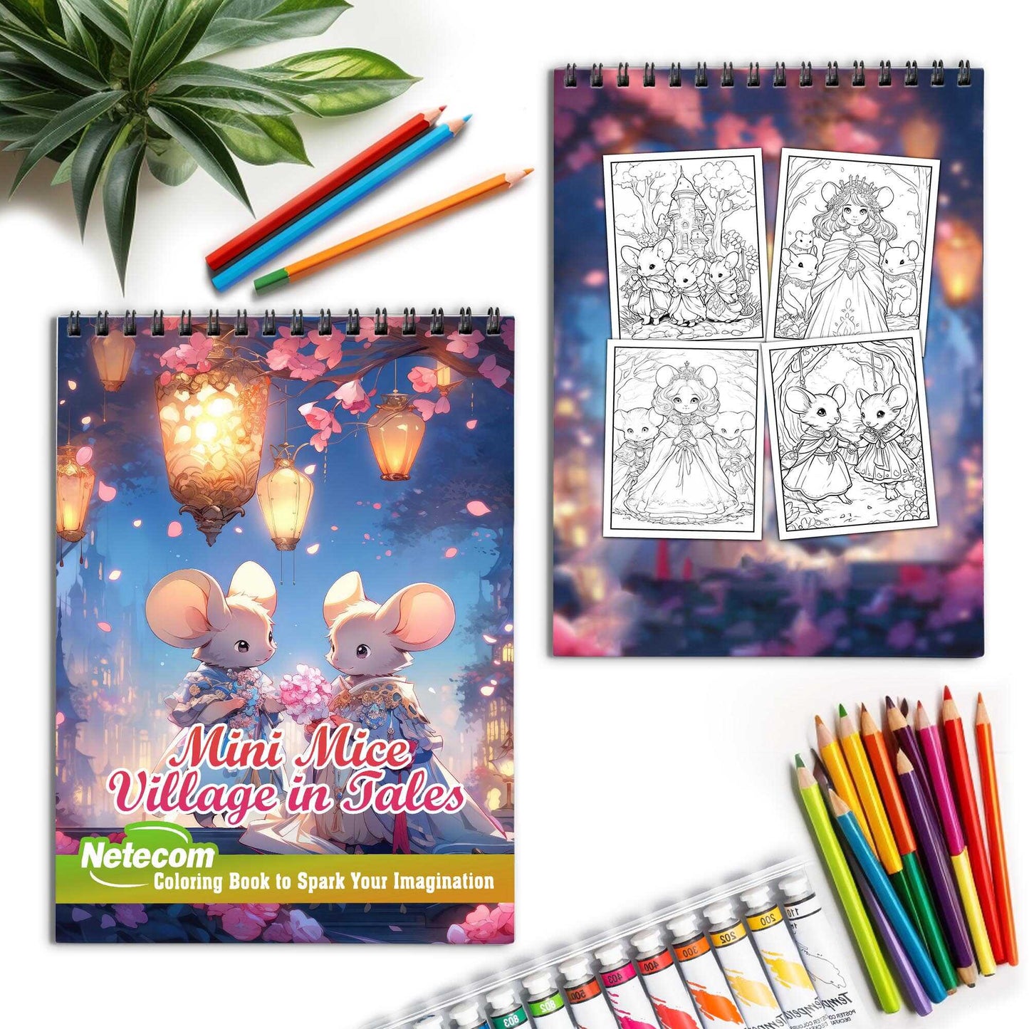 Mini Mice Village in Tales Spiral Bound Coloring Book, Discover the Magic of Miniature Adventures through 30 Exquisitely Illustrated Coloring Pages.