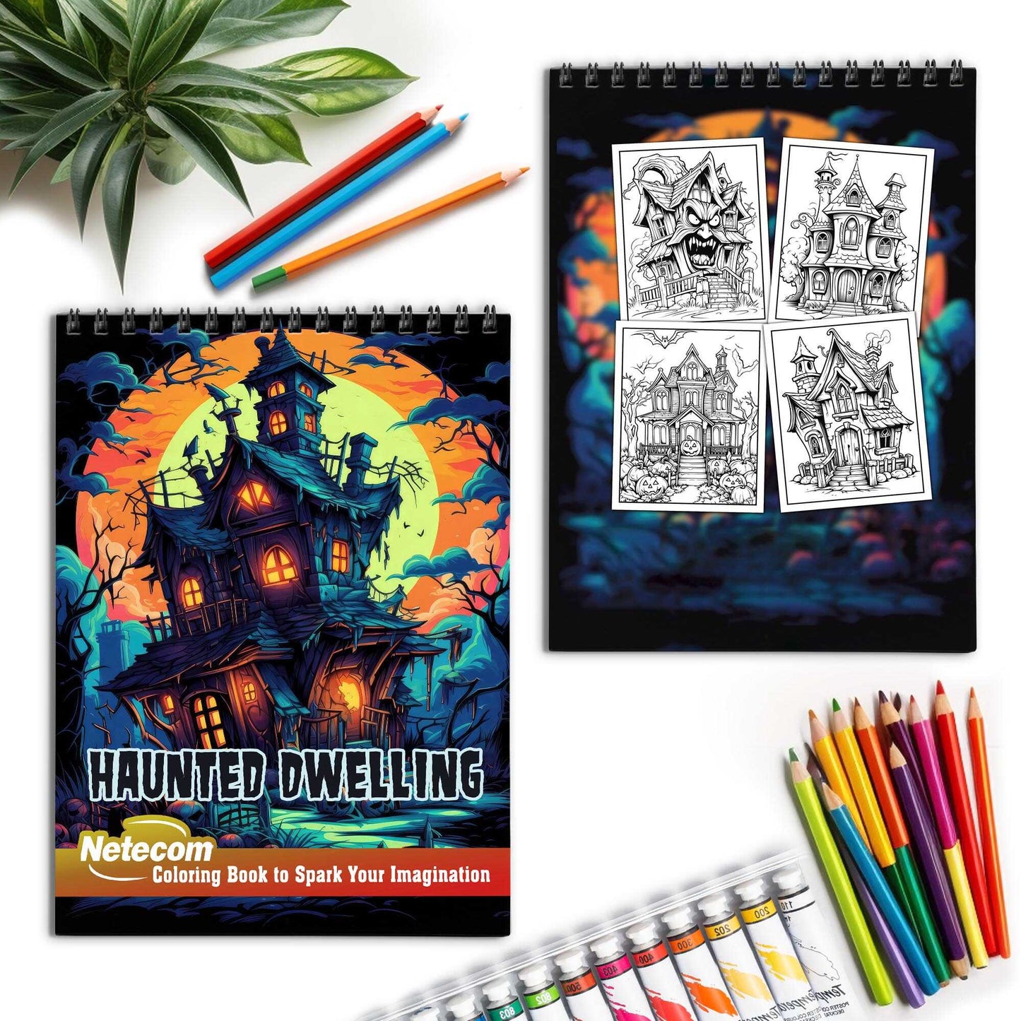 Haunted Dwelling Spiral Bound Coloring Book, Discover the Eerie Beauty of Haunted Dwellings with 30 Exquisitely Illustrated Coloring Pages.