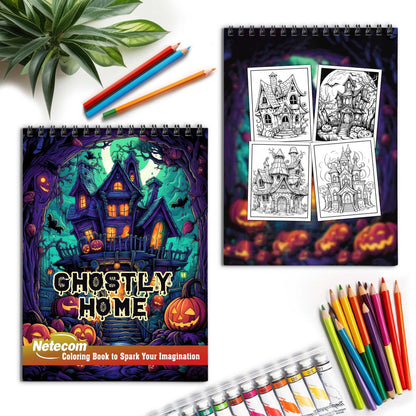 Ghostly Home Spiral Bound Coloring Book, Explore the Mysterious Beauty of Ghostly Homes with 30 Exquisitely Illustrated Coloring Pages.