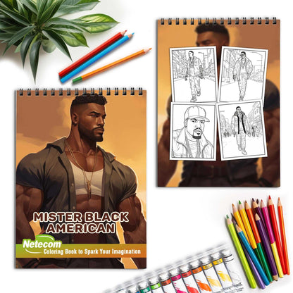 Mister Black American Spiral Bound Coloring Book, Celebrate the Elegance of Black America with 30 Captivating Coloring Pages of Distinguished Black Men for a Stylish and Artistic Journey