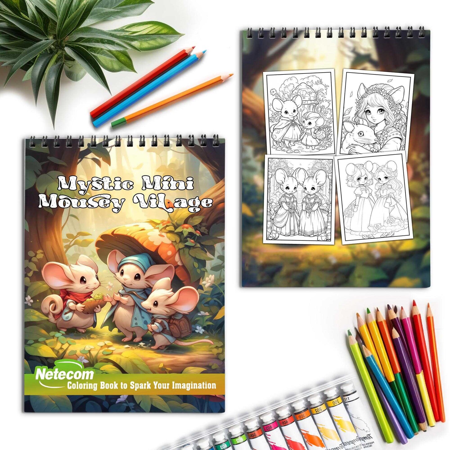 Mystic Mini Mousey Village Spiral Bound Coloring Book, Unleash Your Creativity with 30 Charming Pages Filled with Tales from the Enchanted Mini Mousey Village.