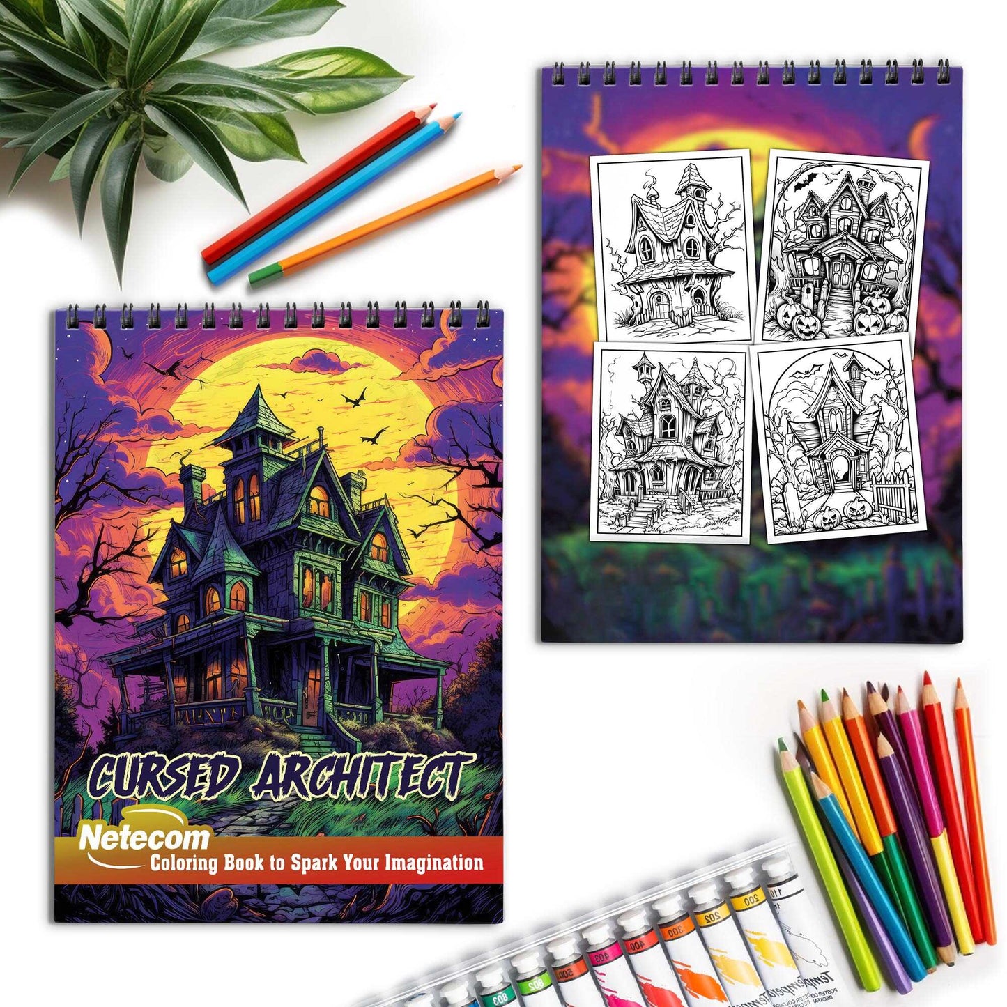 Cursed Architect Spiral Bound Coloring Book, Journey into a World of Eerie Enchantment with 30 Artistic Coloring Pages Inspired by the Cursed Atmosphere.