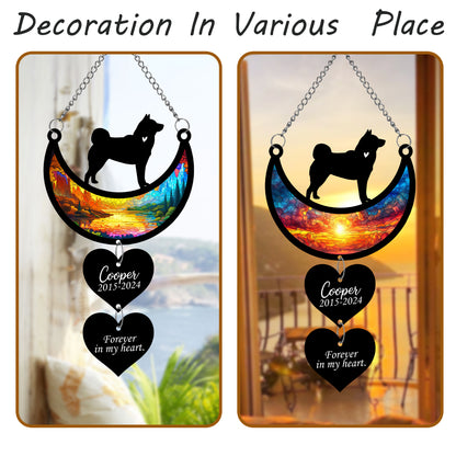 Netecom Personalized Akita Moon Heart Memorial Suncatcher, Custom Akita Ornament with Name Date, Dog Loss Sympathy Gift, Pet Remembrance Keepsake