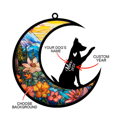 Netecom Personalized German Shepherd Memorial Suncatcher, Beagle Christmas Ornament with Name Date, Dog Memorial Ornament Loss of Pet Sympathy Gift, Pet Loss Stained Glass