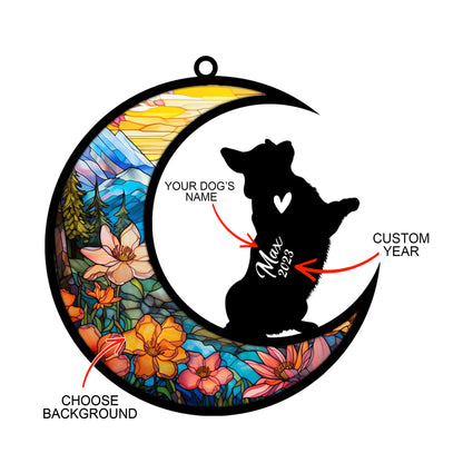 Netecom Personalized Corgi Memorial Suncatcher, Beagle Christmas Ornament with Name Date, Dog Memorial Ornament Loss of Pet Sympathy Gift, Pet Loss Stained Glass