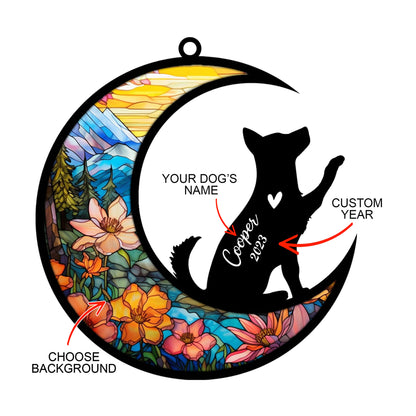Netecom Personalized Husky Memorial Suncatcher, Beagle Christmas Ornament with Name Date, Dog Memorial Ornament Loss of Pet Sympathy Gift, Pet Loss Stained Glass